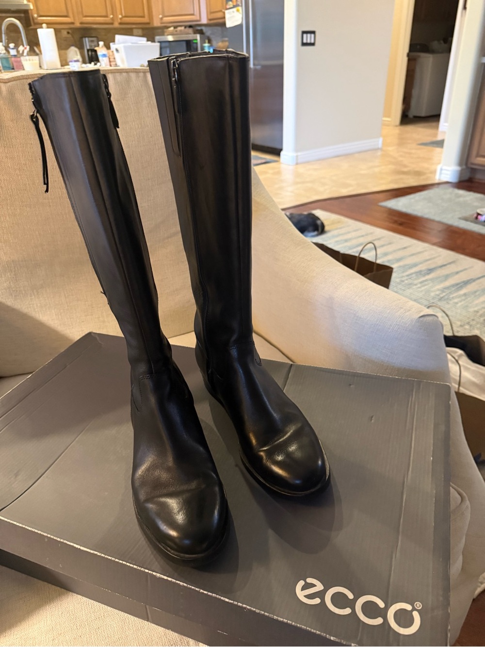 Ecco Black Leather Knee-High Boots